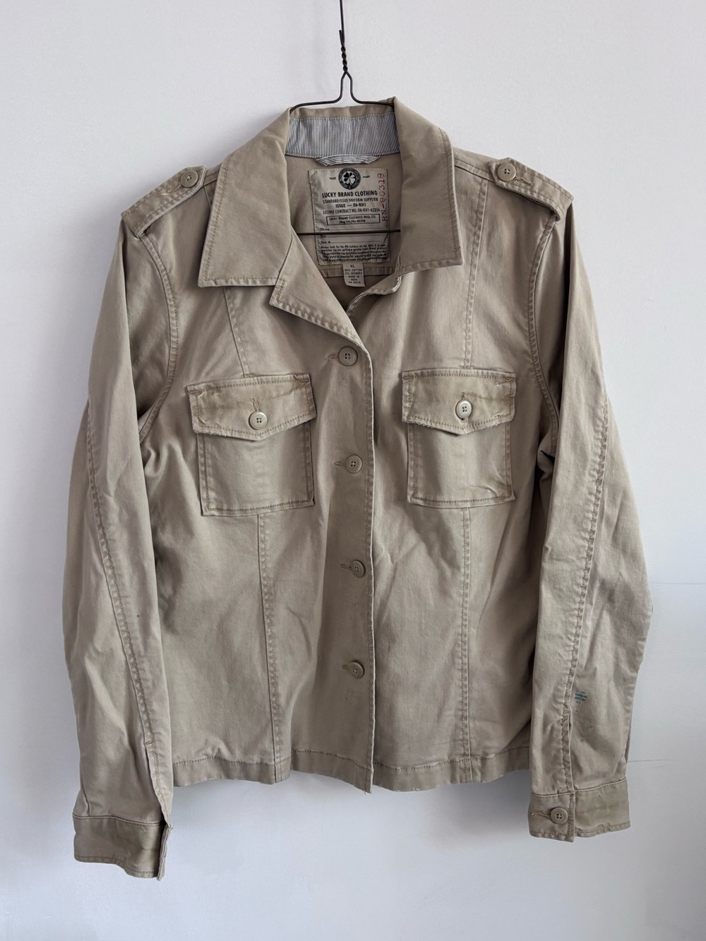 Vintage Lucky Brand Clothing- Beige Cargo Utility Button-Front Jacket- Size XL
